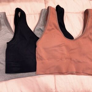 Ribbed Sports Bra Set in Black, Gray, and Tan